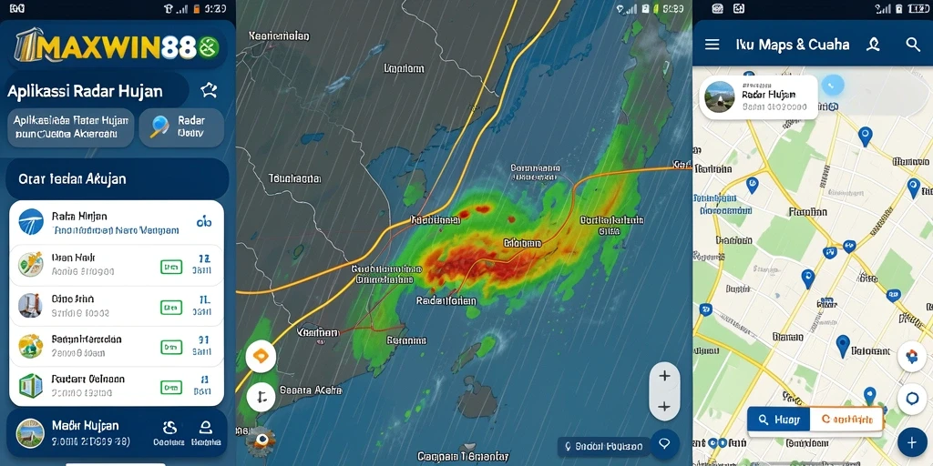 Tampilan antarmuka aplikasi MAXWIN88 menunjukkan peta radar hujan yang jelas.