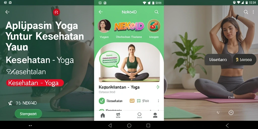Antarmuka aplikasi NEKO4D menampilkan berbagai pose yoga yang memukau.