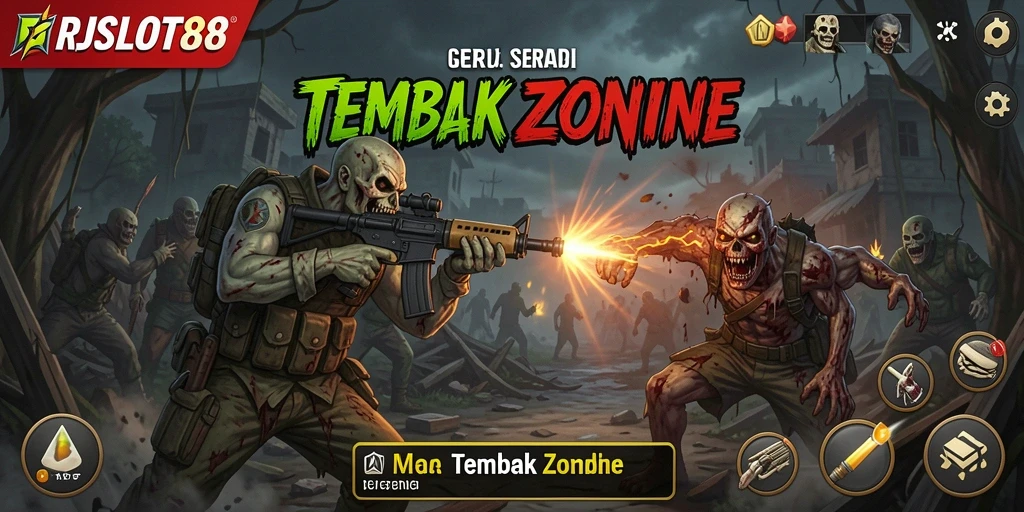 Screenshot RJSLOT88 menampilkan aksi menembak zombie yang mendebarkan.
