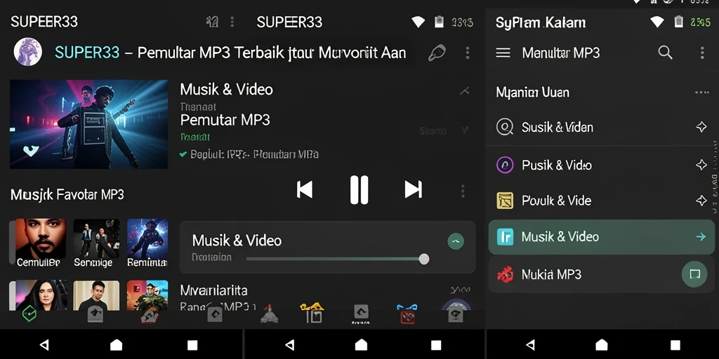 Antarmuka SUPER33 yang intuitif untuk pemutar MP3 dan musik favorit.
